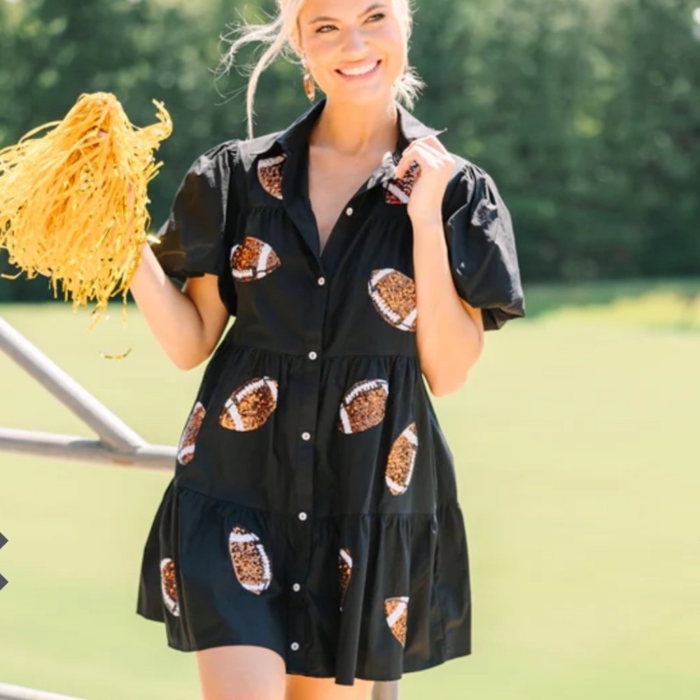Peach Love California Black Sequin Football Tiered Mini‎ Dress Womens Small